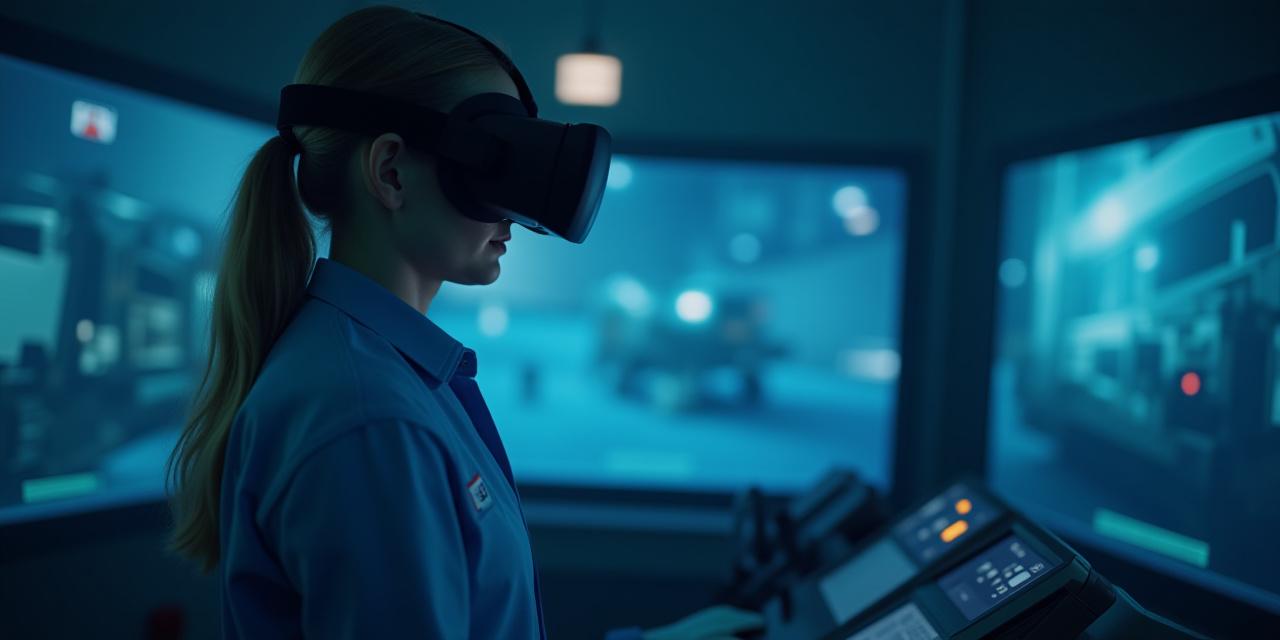 VRヘッドセットを装着してシミュレーターを操作するエンジニア